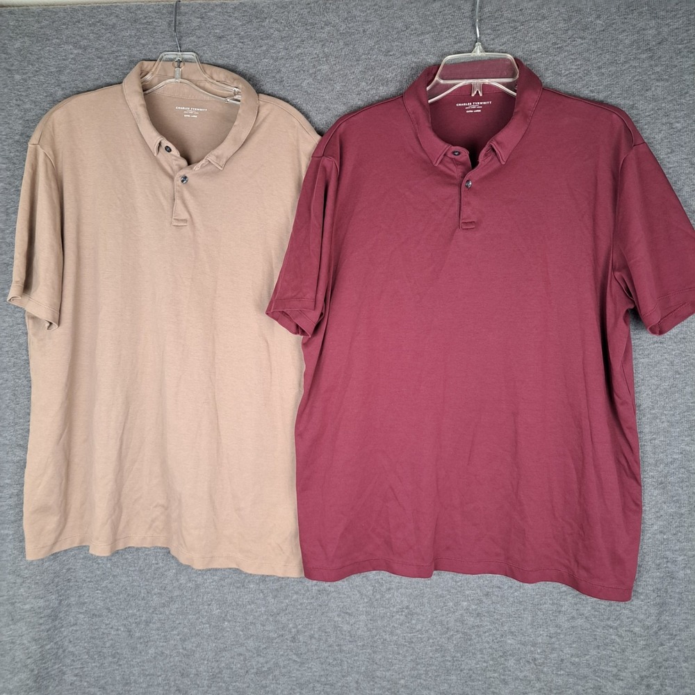 Charles Tyrwhitt Polo Shirt Mens XL Solid Jersey Knit Short Sleeve Casual Lot 2